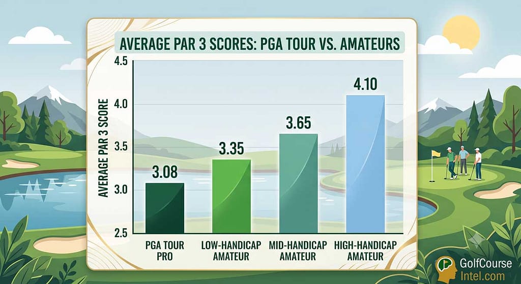 Bar chart showing amateur golfer par 3 stats compared to professional averages
