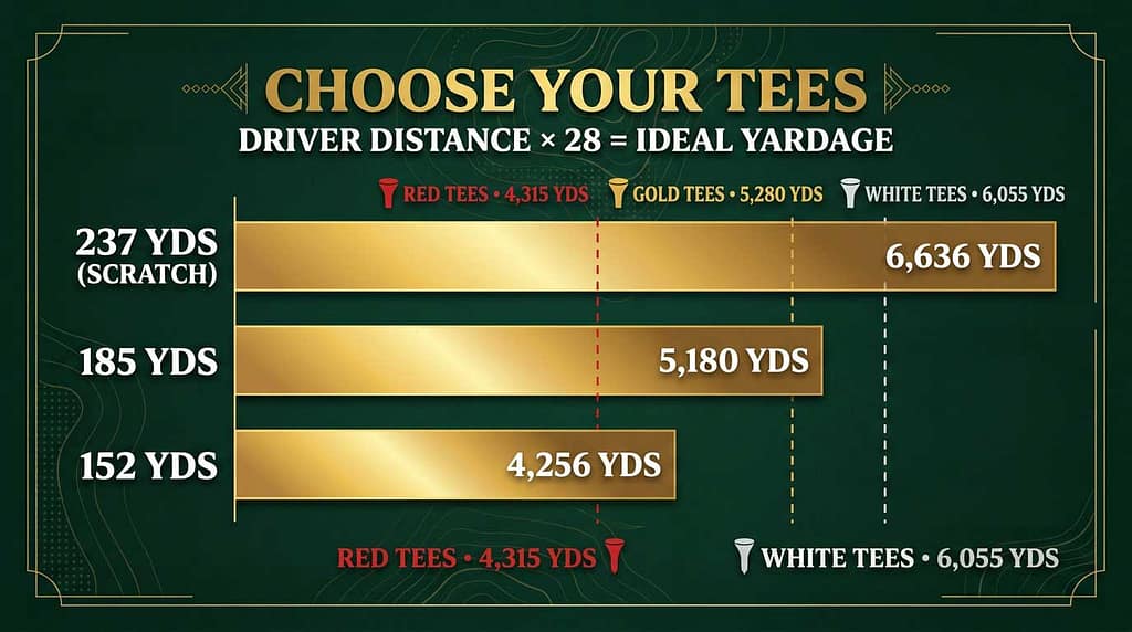 Chart matching women golfers' driver distances to ideal tee box yardages