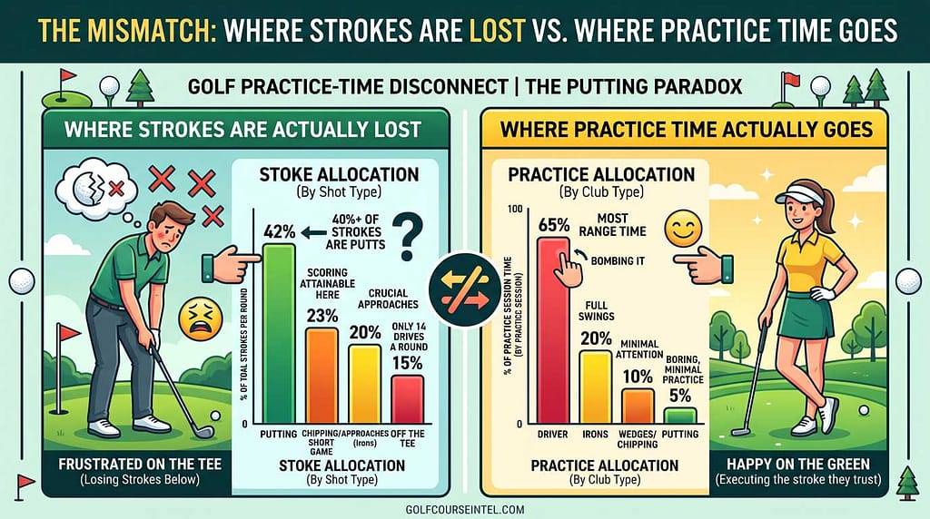 Where strokes are lost vs. where practice time goes