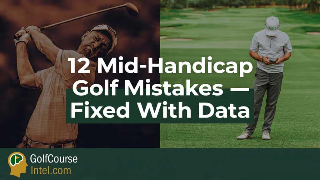 Mid-handicap golfer fixing common mistakes using shot-tracking data on the golf course