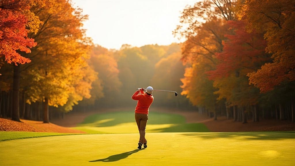 an image of a golfer striking a ball during fall golf season
